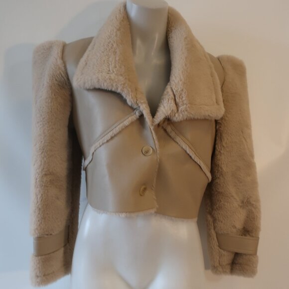 Womens Storets Beige Faux Leather Faux Fur Shearling Style Jacket Coat S/M - Picture 5 of 13